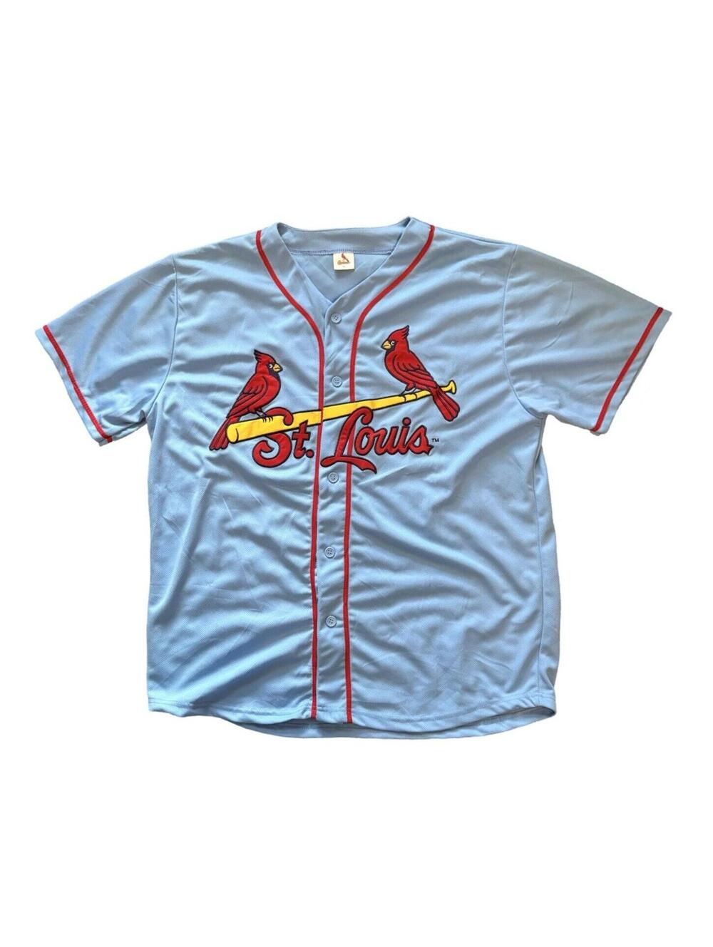 St Louis Cardinals Baseball Blue Replica Button Down Jersey Embroidered Size XL